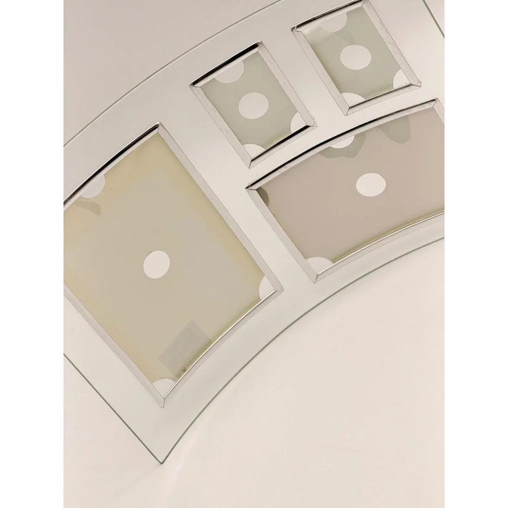 Modern Curved Glass 4 Opening Multi Picture Frame Silver Trim Tabletop 14.5x10.5